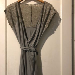 Gray wrap dress with lace details